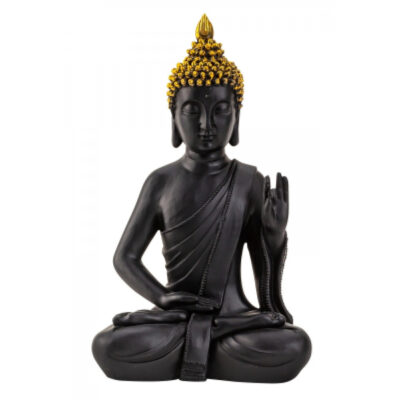 Statueta Buddha H31cm din polirasina cu coif auriu